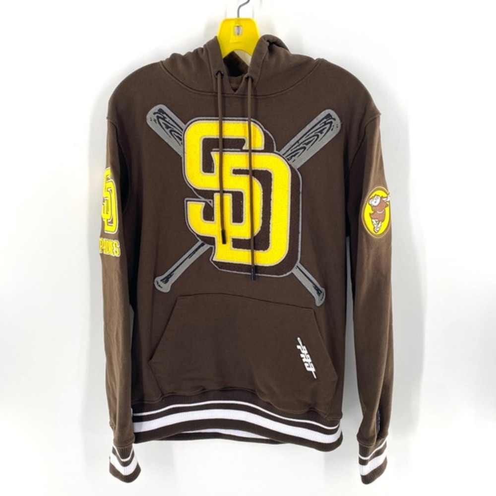 San Diego Padres MLB Baseball Hoodie Mens Sz‎ S Brown Yellow Pullover Sweatshirt